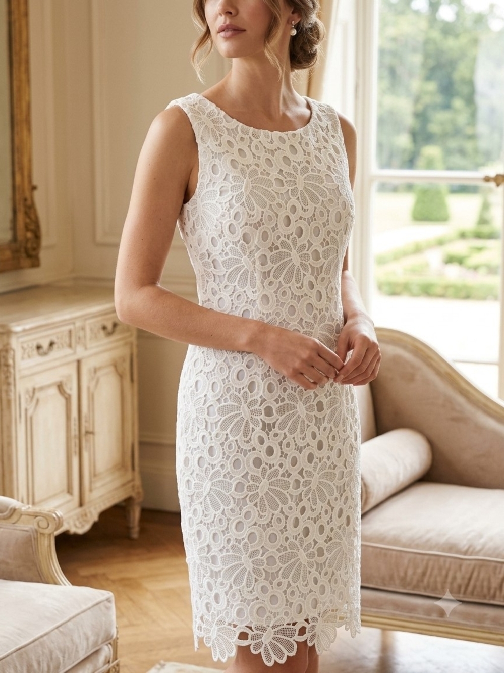 Worthington Cream Floral Lace Midi Sheath Dress